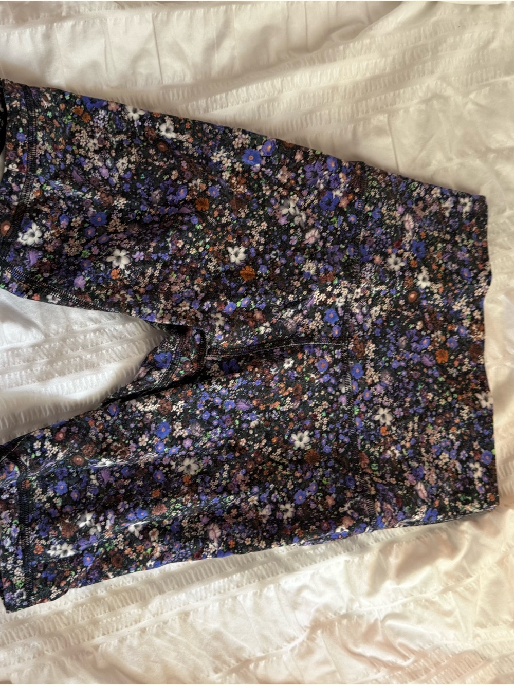 lululemon athletica Black Floral Bike Shorts with Purple Accents